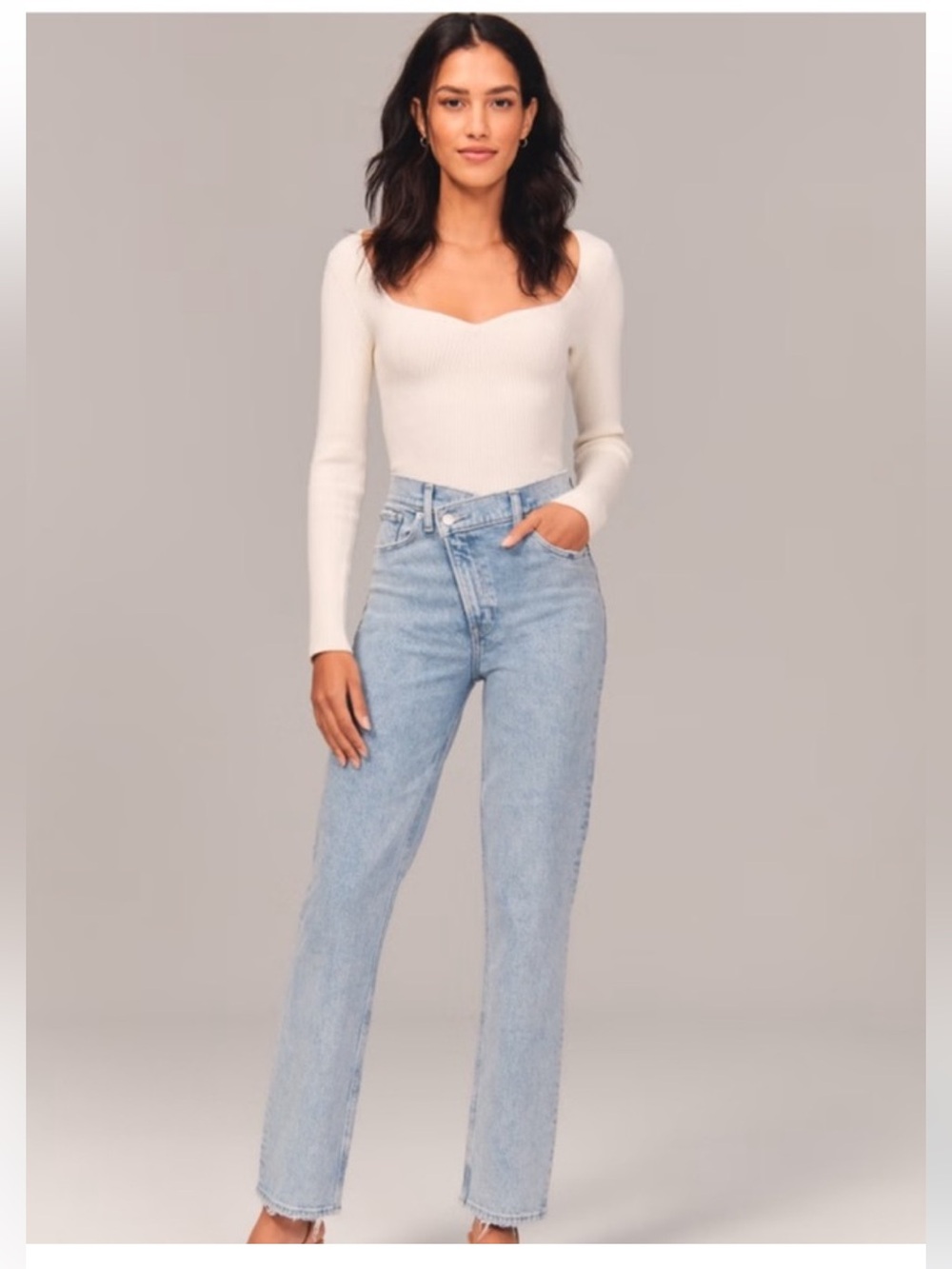 abercrombie 90s straight ultra high rise curve love crossover asymmetrical 10R